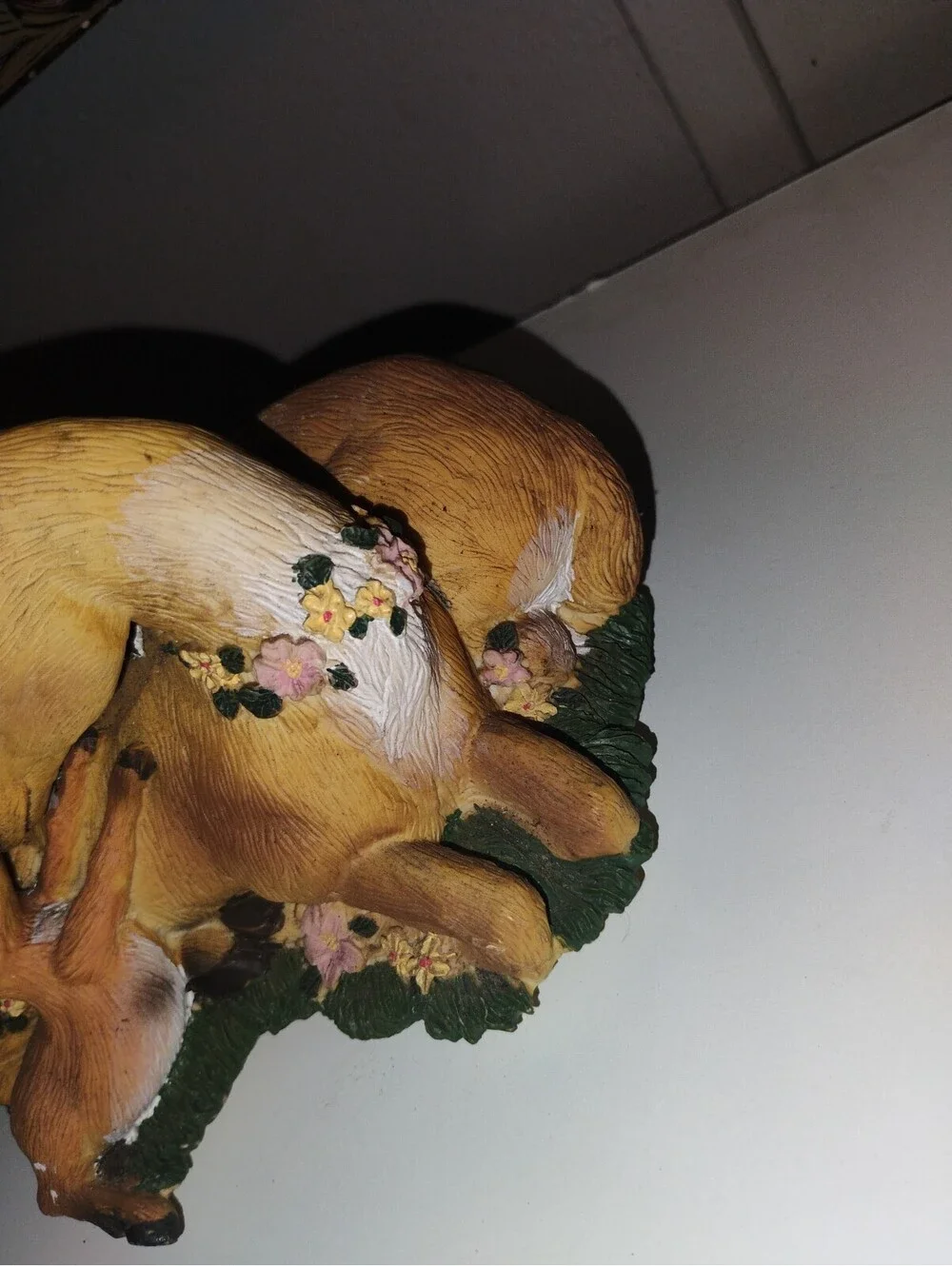 Vintage Deer Family Figurine with Floral Accents